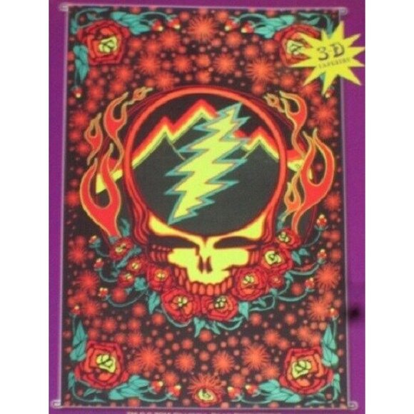 New 3D Scarlet Fire Steal Your Face Grateful Dead Tapestry Gift Wall Hanging NIP - Picture 1 of 2